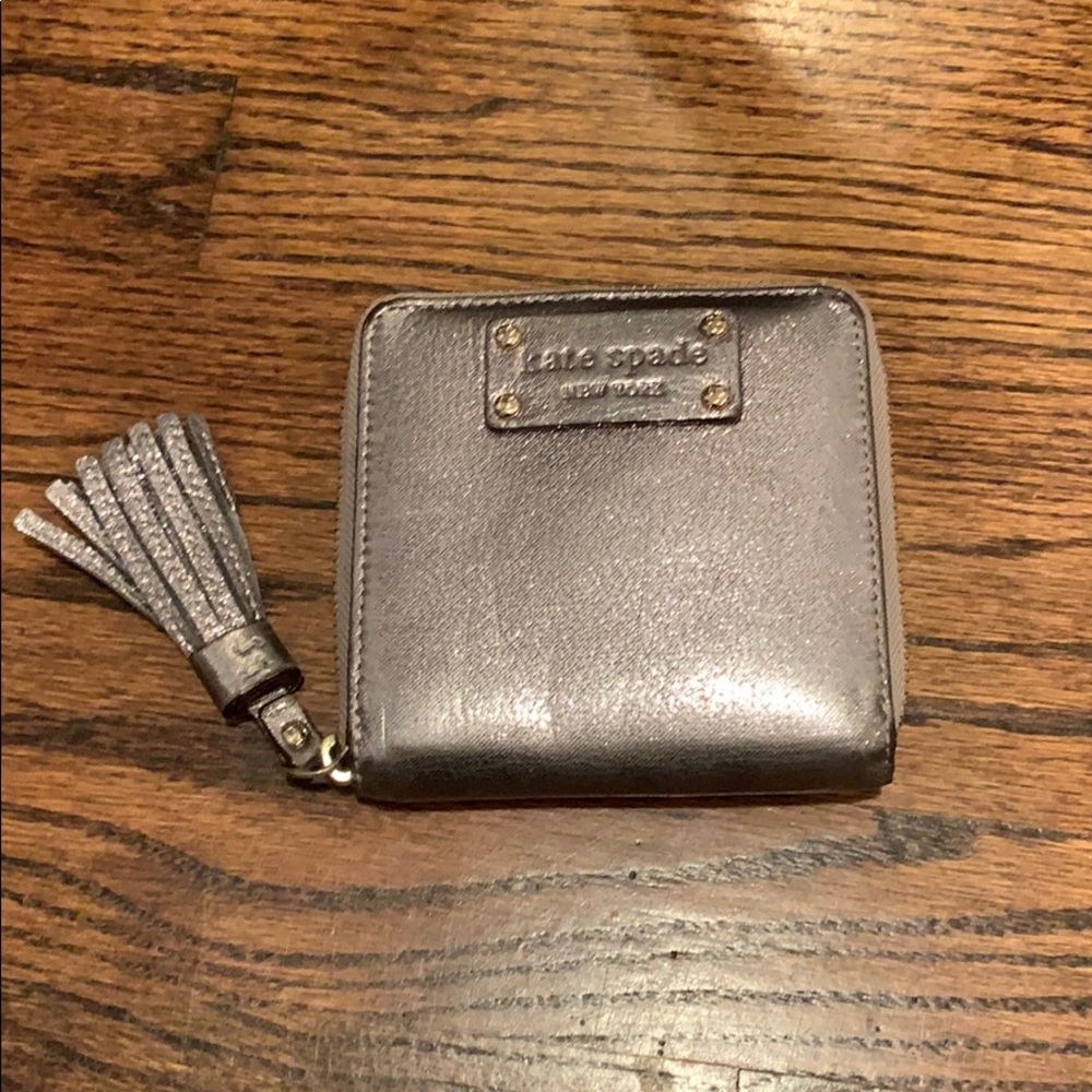Kate Spade silver metallic leather wallet
